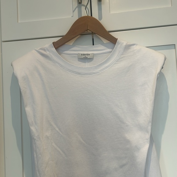 Aritzia Babaton Shoulder Pad Dress White Cotton Tee Shirt Dress Mini Women Sz S - Picture 11 of 11